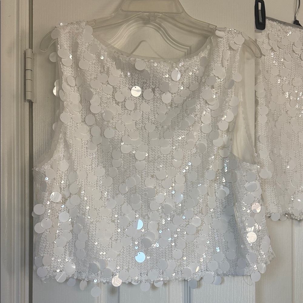 🔥🔥Mable White Sequin tank and mini skirt set - Picture 4 of 16